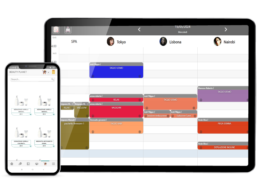 Interfaccia tablet gestionale per il settore beauty e applicazione personalizzata