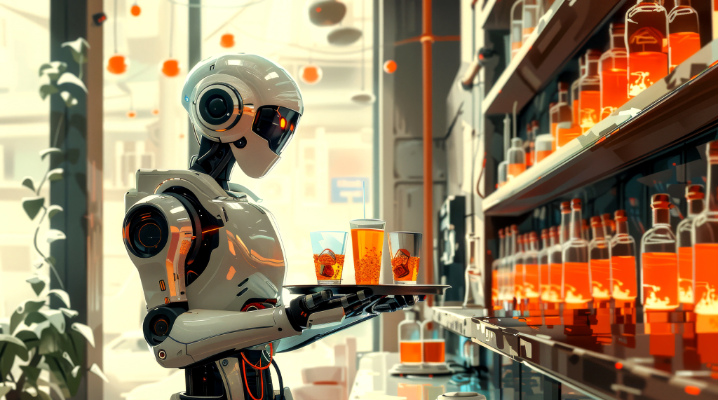 Robot che copre il ruolo di cameriere mentre serve del beverage