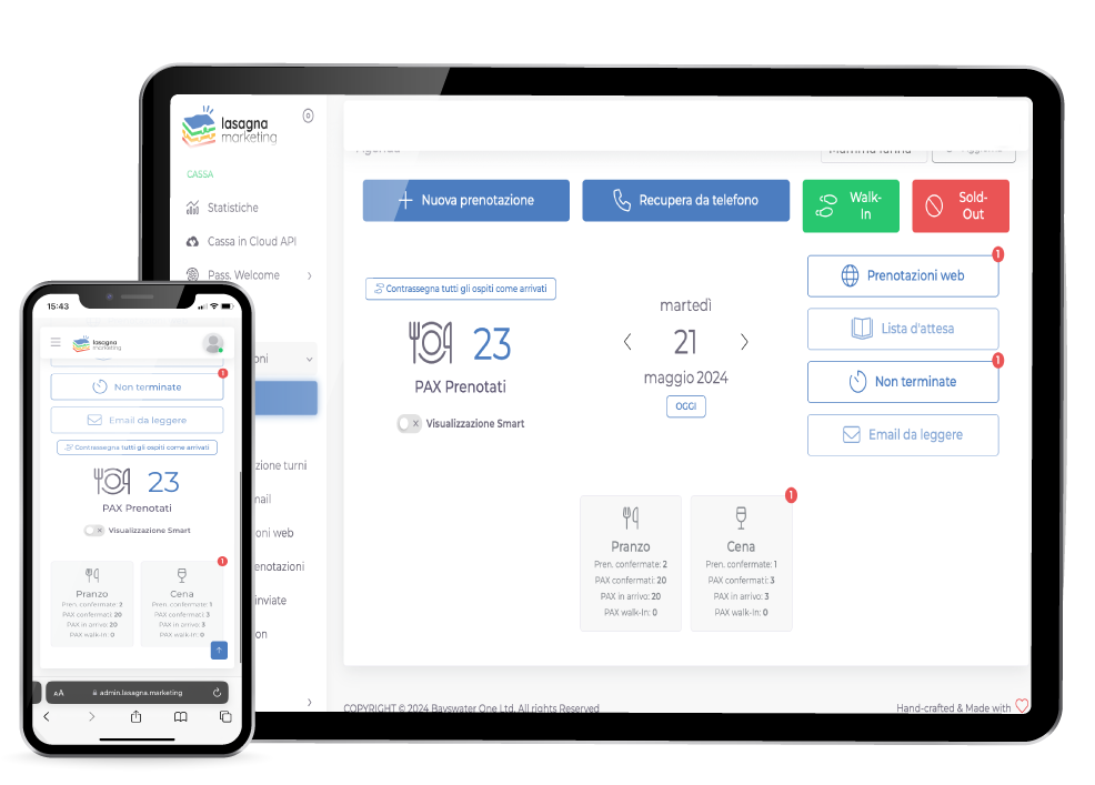 interfaccia gestione prenotazioni digitali mobile e tablet